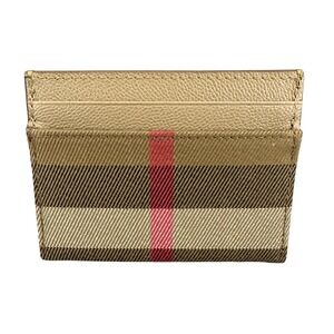 Burberry Haymarket‎ Check Leather Card Holder Gold Beige New Unisex